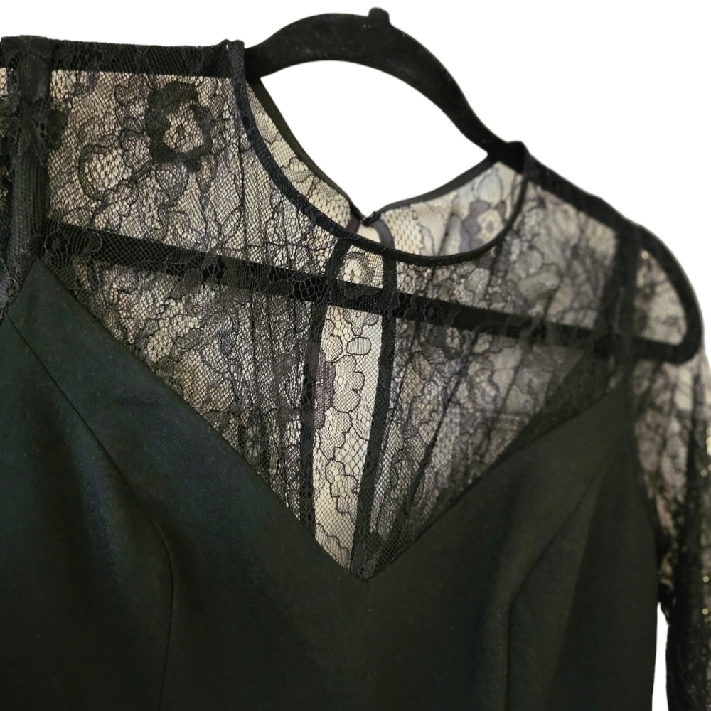 Aidan Mattox Maxi Long Sleeves Lace Bodice Evening Dress w/Slit Size 4 Black NWT - Picture 3 of 16